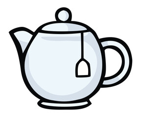 Ceramic porcelain teapot with teabag illustration. Editable color vector