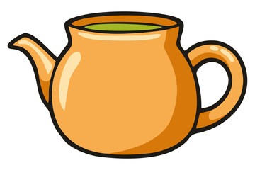 Opened clay teapot illustration. Editable color vector