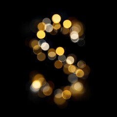 Obraz premium Letter S Golden Warm Bokeh Letters Overlays Collection for Commercial Photography with Creative Text Effects and Blurred Backgrounds in Soft Focus