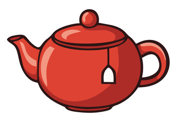 Clay teapot zisha with tea bag illustration. Editable color vector