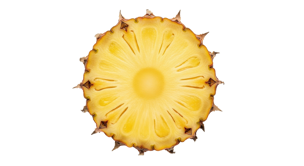 Isolated cross-section of a juicy pineapple, fresh fruit with edible yellow flesh and core