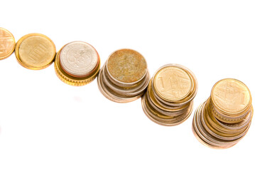Coins Stacked on White Background