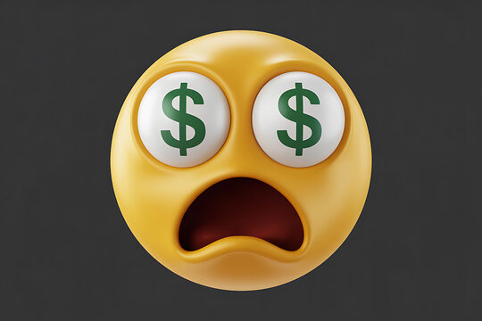 Shocked emoji face with dollar signs in eyes