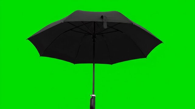 Black Umbrella on Green Chroma Key Ready for Rainy Day Graphics.