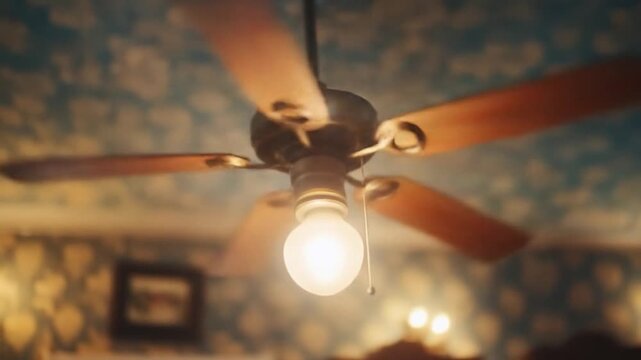 Ceiling fan with light fixture in room interior
