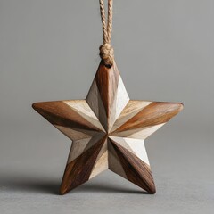 Handcrafted Wooden Star Ornament on a Neutral, Minimalist Background