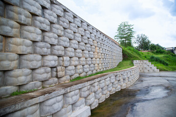 Large Concrete Block Retaining Wall System with Textured Finish