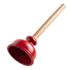Red plumbing plunger with wooden handle