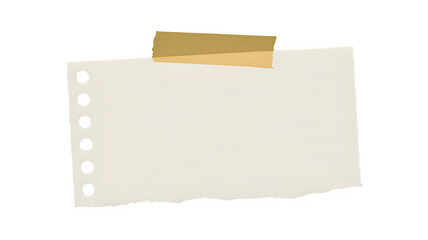 A torn piece of paper with a taped corner on a transparent background