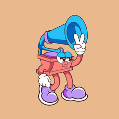 Retro character design of cool gramophone