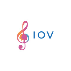 Fototapeta premium IOV “Creative music logo with human silhouettes and treble clef in gradient colors, IOV Later Logo, modern artistic design isolated on white background” 