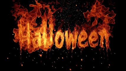Burning halloween typography with glowing fire letters and smoky flame effect