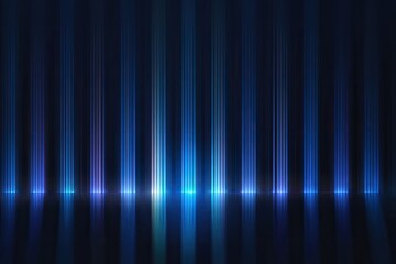 Abstract blue light beams shining upwards, reflected below