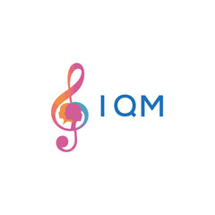 IQM “Creative music logo with human silhouettes and treble clef in gradient colors, IQM Later Logo, modern artistic design isolated on white background” 
