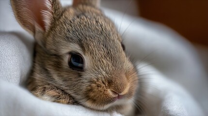 Rabbit among dry leaves in autumn/winter