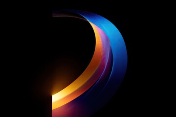 Abstract half-circle design with colorful layered ribbons against black background