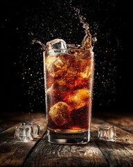 Soda Glass With Splashing Ice