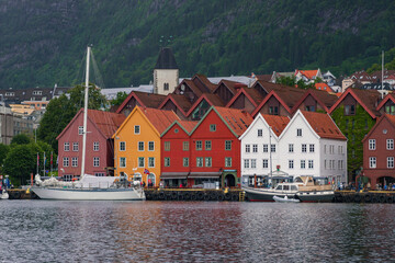 Beautiful colourful houses next to the harbour in Bergen (Norway)
