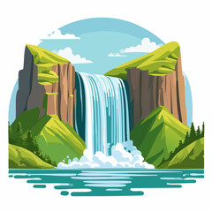Abstract majestic Skogafoss waterfall, natural on digital art concept, Generative AI.