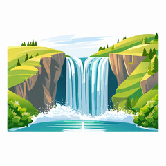Abstract majestic Skogafoss waterfall, natural on digital art concept, Generative AI.