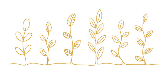 Minimalist Gold Line Art of Growing Plants and Leaves