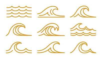 Fototapeta premium Set of Golden Wave Icons and Illustrations
