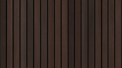 Fototapeta premium SEAMLESS wall panel pattern, slim vertical slats in dark brown wood with natural fluted texture, modern interior background for home & office, decorative accent wall or acoustic panel design.