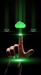 Modern cloud computing concept hand touch digital data transfer futuristic technology network connection