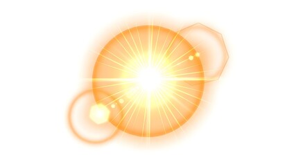 A Captivating Sunburst of Yellow Light and Soft Orange Halos Emanating from a Central White-Yellow Core on a Pristine White Canvas, Exuding Energy and Illumination.