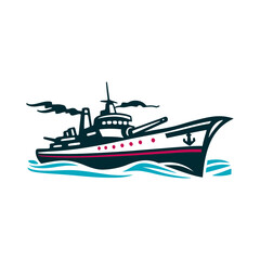 Vintage Warship Illustration, Navy Day Graphic Dia de la Armada June 1 Steel-gray warship profile with a single cannon