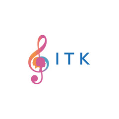 Naklejka premium ITK “Creative music logo with human silhouettes and treble clef in gradient colors, ITK Later Logo, modern artistic design isolated on white background” 