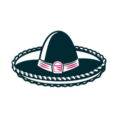 Charro Hat Vector Illustration, Mexican Culture Dia de la Charreada Charro Day Black charro hat with a silver buckle and braided trim