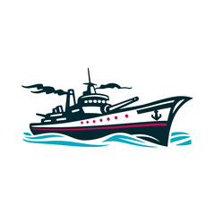 Vintage Warship Illustration, Navy Day Graphic Dia de la Armada June 1 Steel-gray warship profile with a single cannon