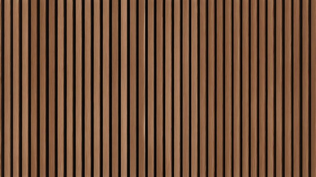 SEAMLESS wall panel pattern, slim vertical slats in medium brown wood with natural fluted texture, modern interior background for home & office, decorative accent wall or acoustic panel design.