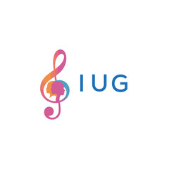 Fototapeta premium IUG “Creative music logo with human silhouettes and treble clef in gradient colors, IUG Later Logo, modern artistic design isolated on white background” 