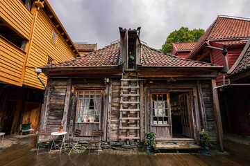 Beautiful colourful houses next to the harbour in Bergen (Norway)