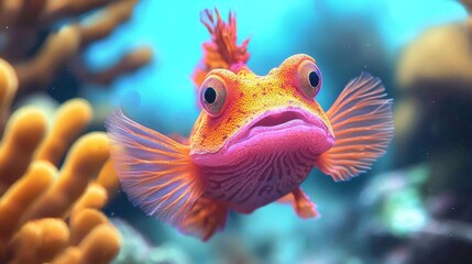 Fototapeta premium A Nighttime Adventure in Coral Reefs: Frogfish Photography