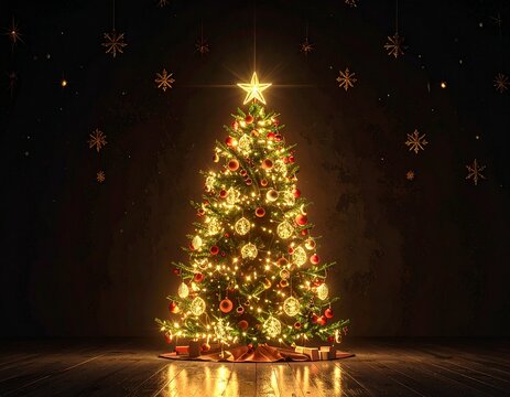 Illuminated christmas tree at night