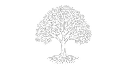 Obraz premium Detailed illustration of a tree with intricate branches, roots, and foliage, perfect for design projects or nature-themed visuals