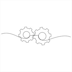 Continuous one line art drawing gear of business teamwork concept vector illustration