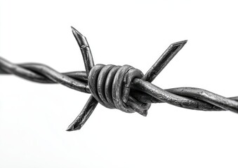 Close-up of a barbed wire knot against a white background