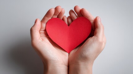 Obraz premium Hands holding red heart symbolizing love and care