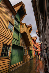 Beautiful colourful houses next to the harbour in Bergen (Norway)