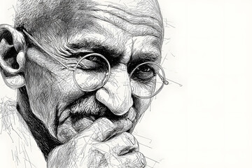 Sketch line art vector of Mahatma Gandhi for 2nd October Gandhi Jayanti with peaceful theme