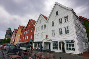 Beautiful colourful houses next to the harbour in Bergen (Norway)
