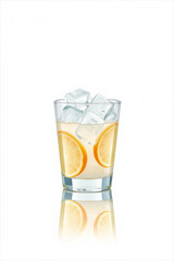A Glass Of Lemonade With Ice On A White Background
