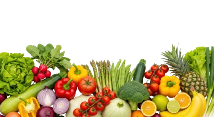 Fototapeten Gemüse Isolated arrangement of fresh healthy produce, vegetables and fruits, colorful food banner  © Rowan