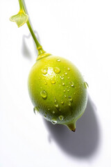 A Green Lime With Drops Of Water On A White Background