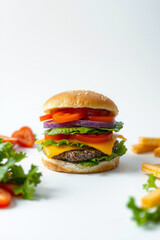 A Hamburger With Layers On A White Background