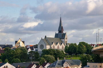 Fototapeta premium View of Saint Johannes church and Stavanger city from a roof (Norway)